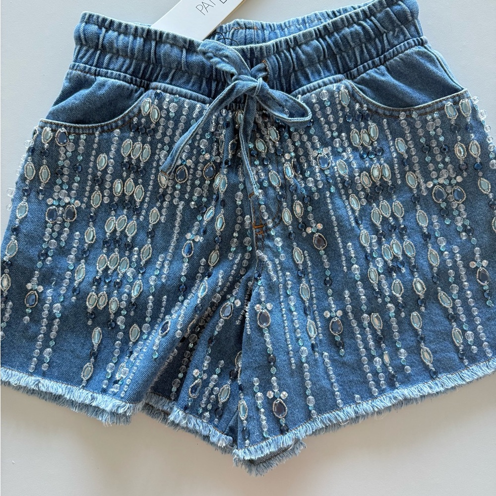 PatBO Hand Beaded Denim Shorts